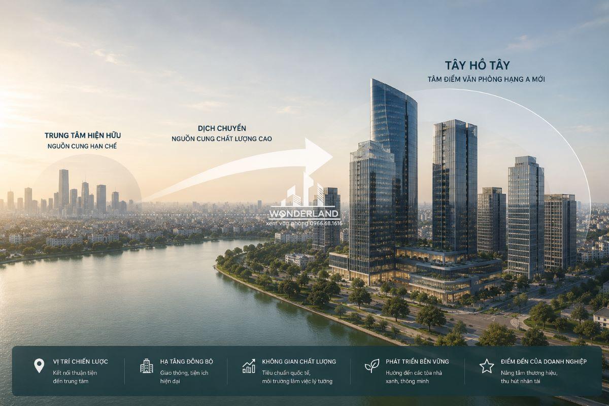 Nguồn cung văn phòng hạng A năm 2026 tập trung chủ yếu phía Tây Hồ Tây