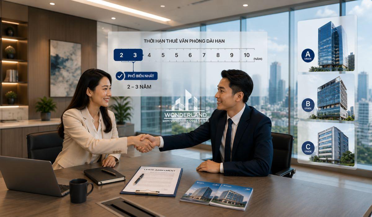 thuê văn phòng dài hạn là khi hợp đồng có hạn trên 2 năm