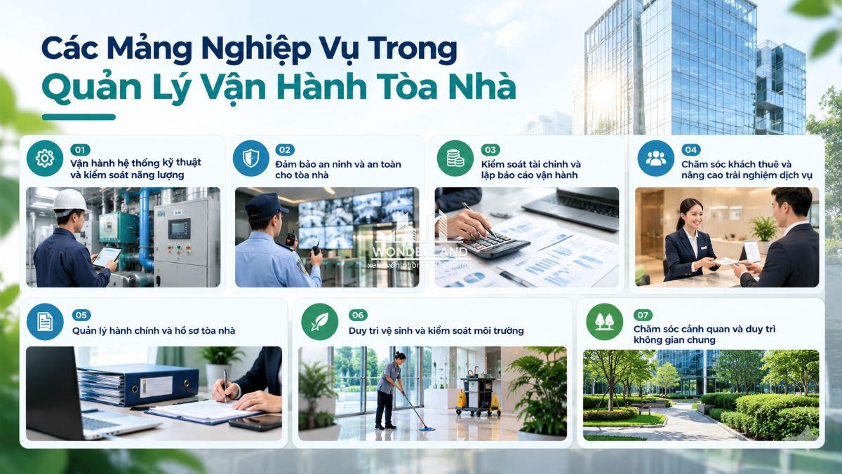 Các mảng nghiệp vụ trong quản lí vân hành tòa nhà